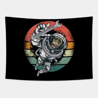 Vintage Space Monkey and Wrench in Orbit Tapestry