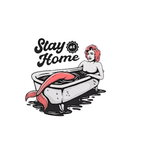 "Stay at home" funny logo print T-Shirt