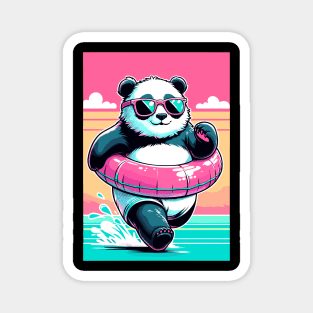 Pool Party Panda in Sunglasses on a Pink Float Funny Pool Panda Magnet