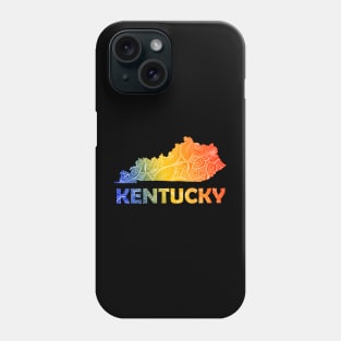 Colorful mandala art map of Kentucky with text in blue, yellow, and red Phone Case