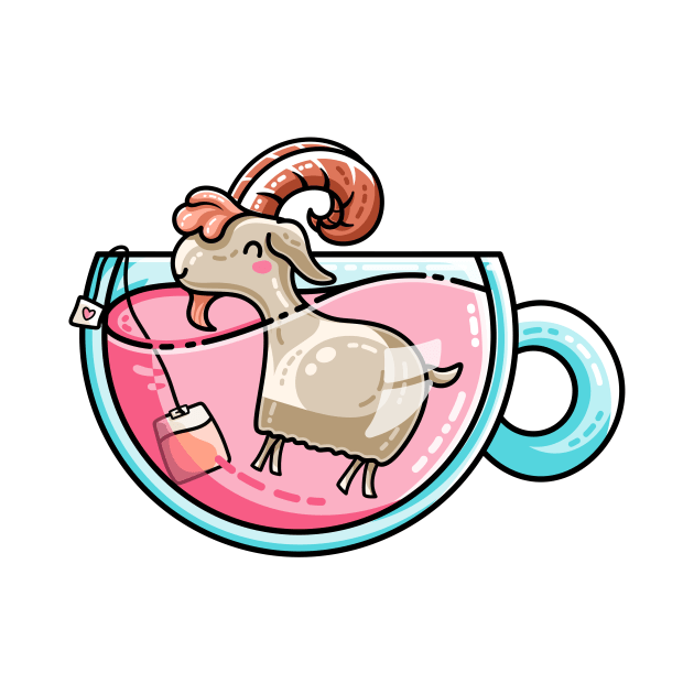 Goat-tea Kawaii Cute Tea Goatee Pun by freeves