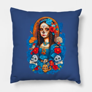 Sugar Skull Mona Lisa Pillow