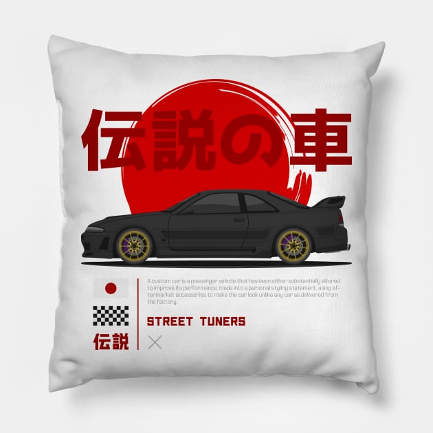 Street Tuners Black Skyline GTR R33 JDM Pillow by GoldenTuners