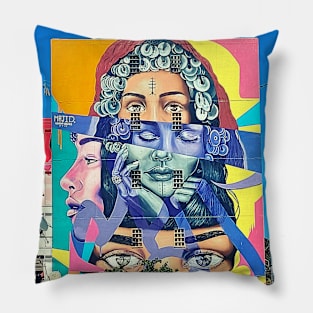 Women Faces Street Art, Casablanca Morocco Pillow