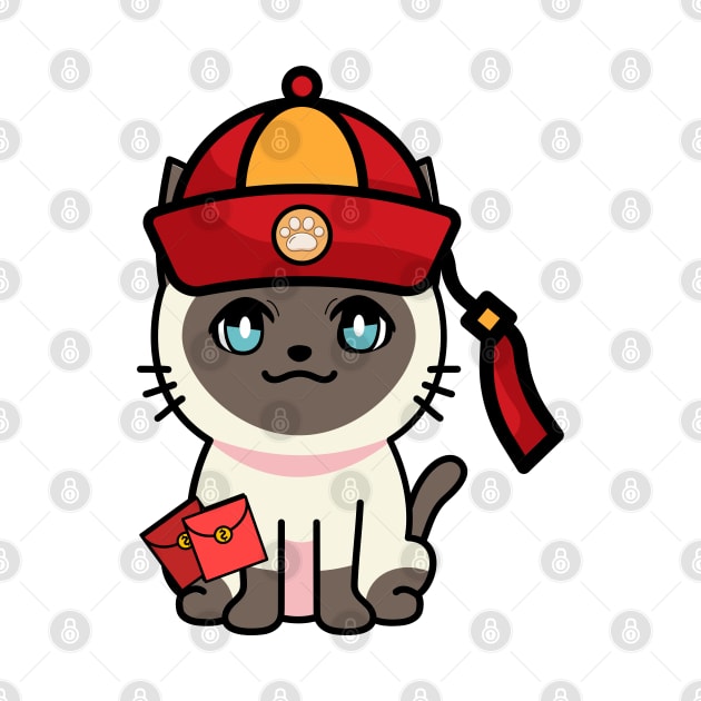 Funny siamese cat celebrates lunar new year by Pet Station