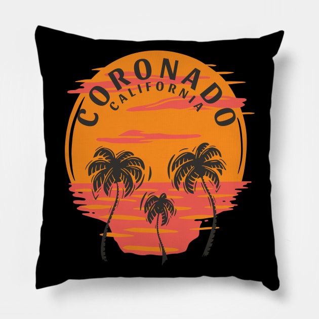 Coronado California Sunset Skull and Palm Trees Pillow by Eureka Shirts