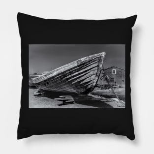 Old Dory at Peggys Cove B&W Pillow