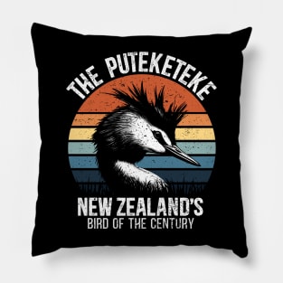 Puteketeke New Zealand's Bird Retro wildlife Pillow