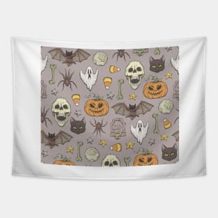 Spooky Halloween Pattern with Hand Drawn Elements Tapestry