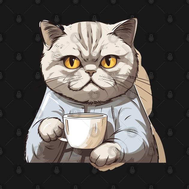 British Shorthair Cat Drinking Coffee by Graceful Designs