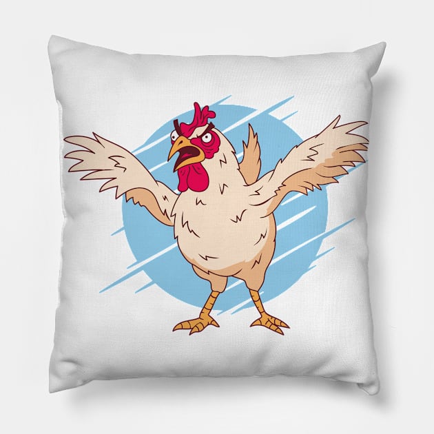 Crazy Chicken Cartoon Pillow by LindenDesigns