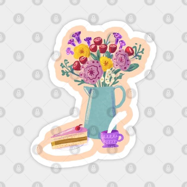 Cake Flowers and Tea Magnet by Auvrea Studio