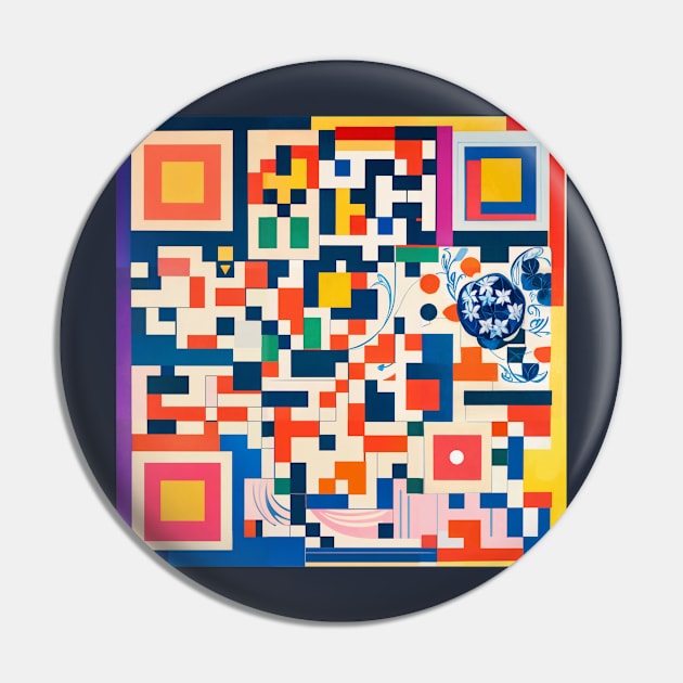 RickRoll QR Code Abstract Painting Pin by ravel.live