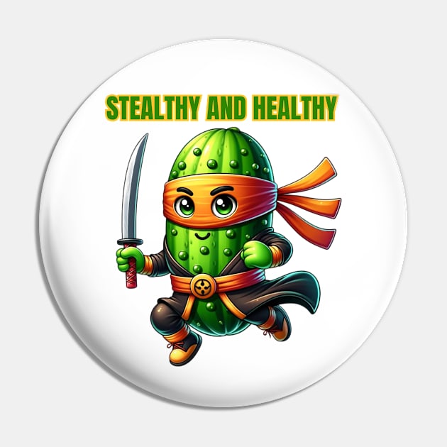 Ninja Cucumber - Stealthy and Healthy Fitness Tee Pin by vk09design