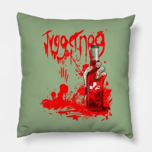 Zombie Hand Bloodied Juggernog on Leaf Green Pillow