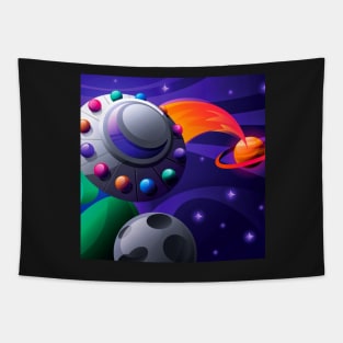 Flying UFO in the Outer Space Concept Tapestry