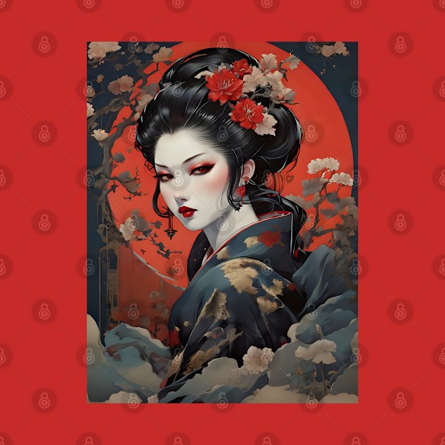 Japanese vampire girl in ukiyo e style by Spaceboyishere