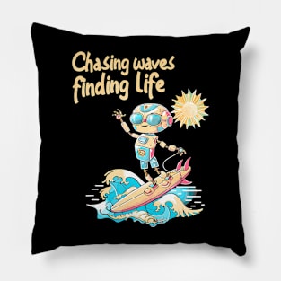 Chasing Waves Finding Surfing Robot Adventure Summer Pillow