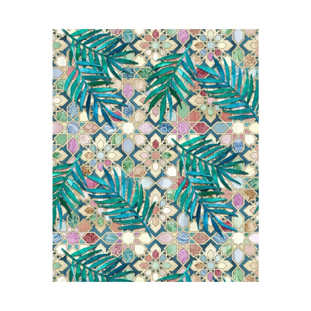 Muted Moroccan Mosaic Tiles with Palm Leaves by micklyn