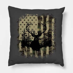 Camo US Flag Deer Elk Buck Camoflage Hunting Hunter Dad Gift Pillow