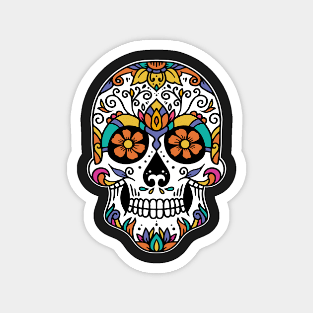 Craneo Dia De Los Muertos. Vintage Sugar Skull with Flowers Dia De Muertos Shirt Magnet by teemaniac