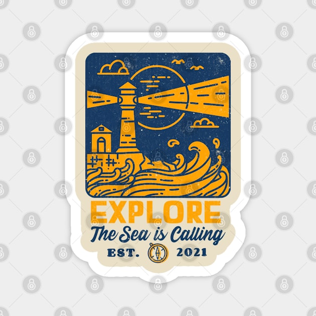 The Sea is calling The Beach the Ocean explore vintage distressed look Magnet by Joaddo