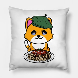 Cute orange cat eating spaghetti Pillow