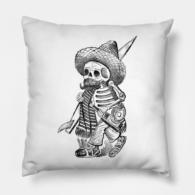 Boozy Mexican Skeleton Surfer Pillow by rolphenstien