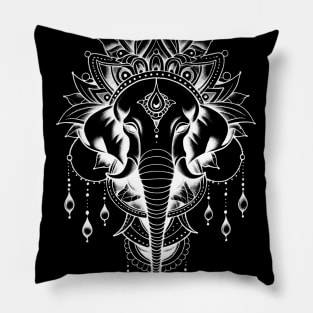 Thai Elephant Tattoo 2: Thai Sak Yant Chang Erawan (Elephant) Tattoo Design on a Dark Background Pillow