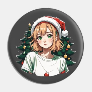 Christmas Anime Girl Pin