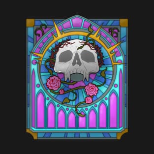 Vampire God Skull -  Roses on Stained Glass - Gothic T-Shirt