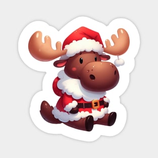 Cute Moose Santa Claus Illustration Magnet