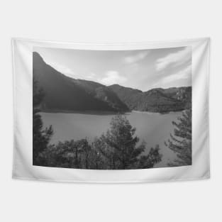 Landscape lake view and hills - Black and white photography Tapestry