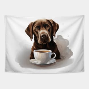 Labrador Retriever Drinking Coffee Tapestry