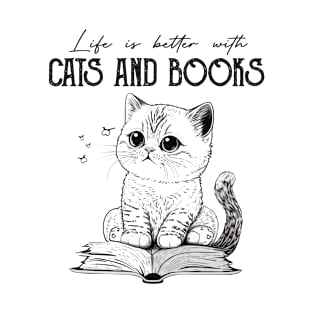 Life Is Better With Cats And Books Cat Lovers Books Lovers Gift Idea T-Shirt