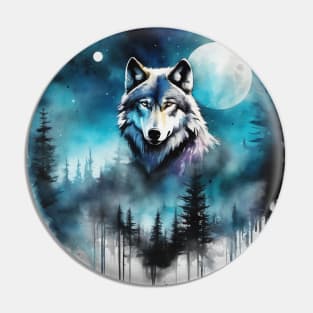 Timber Wolf in Watercolor and Charcoal Pin