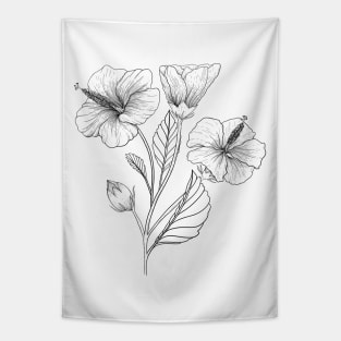 Hibiscus Line Art Tapestry