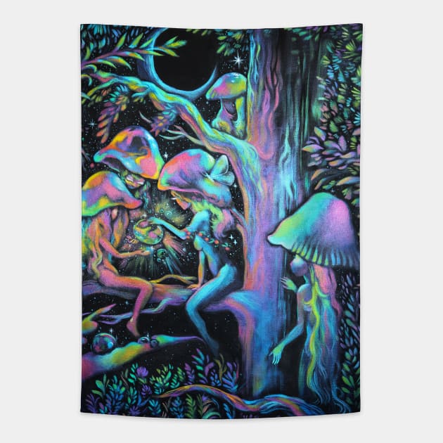 The Mushroom Sisters Tapestry by mooneyesart