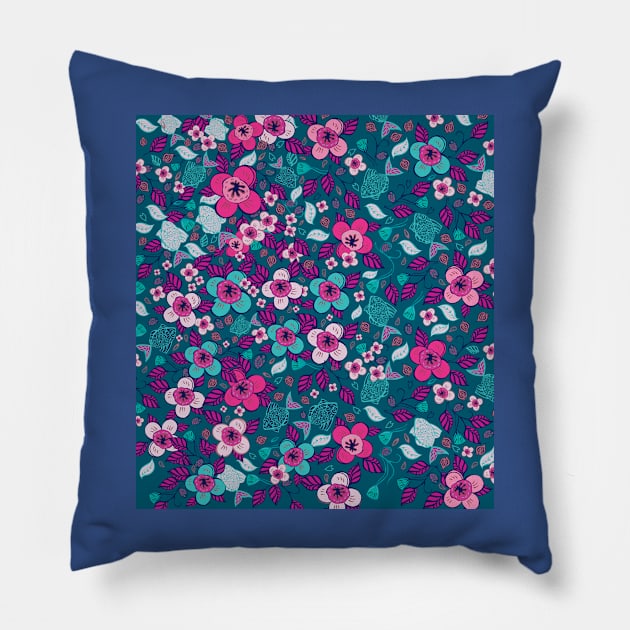 Pink Sakura flower blooms Pillow by IngaDesign