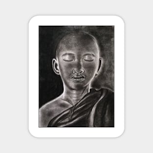 The monk meditating charcoal drawing. Magnet