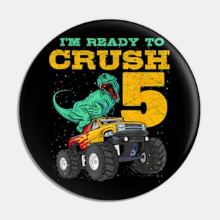 5th Birthday Monster Truck Dino 5 Years Old Bday Pin