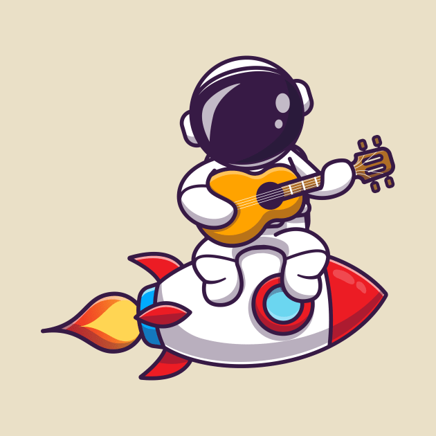 Cute Astronaut Playing Guitar On Rocket by Catalyst Labs