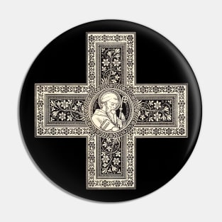 Antique Illustration Cross with Saint Benedict Pin