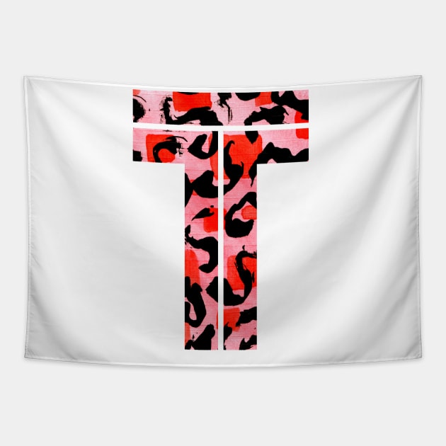 Letter T Watercolour Leopard Print Alphabet Red Tapestry by Squeeb Creative