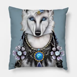 Boho White Wolf Pillow