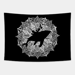 White Mandala Circle Whale Tapestry