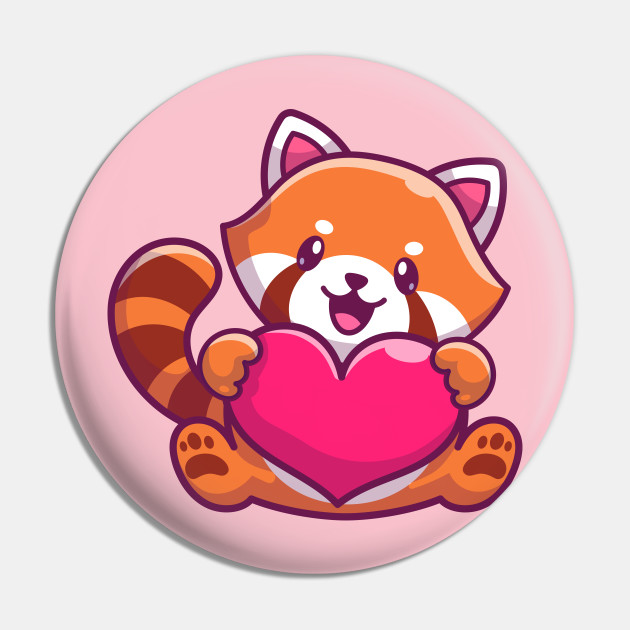 Cute Red Panda Holding Love Heart Cartoon