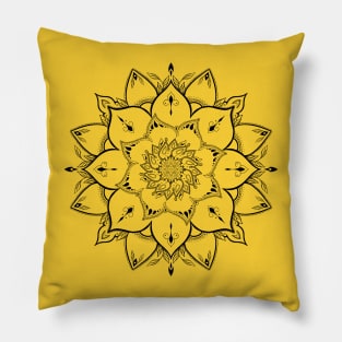 Black floral mandala line work Pillow