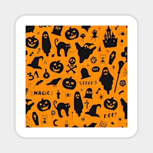 Pumpkin, ghosts, bat, silhouettes for Halloween Magnet