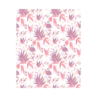 Pink Leaves Pattern T-Shirt